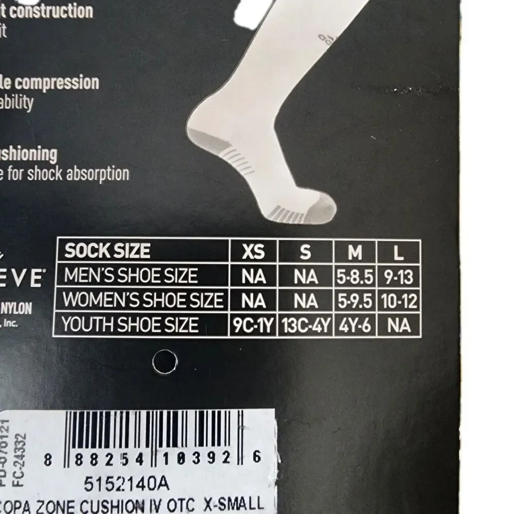 Adidas Soccer Copa Zone Cushion IV OTC Sock XS Youth Size 9C-1Y - Grey and White